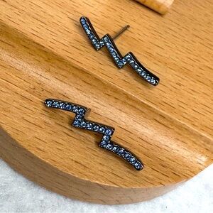NADRI 925 Sterling Silver & Blue Crystal Lightning Bolt Stud Earrings